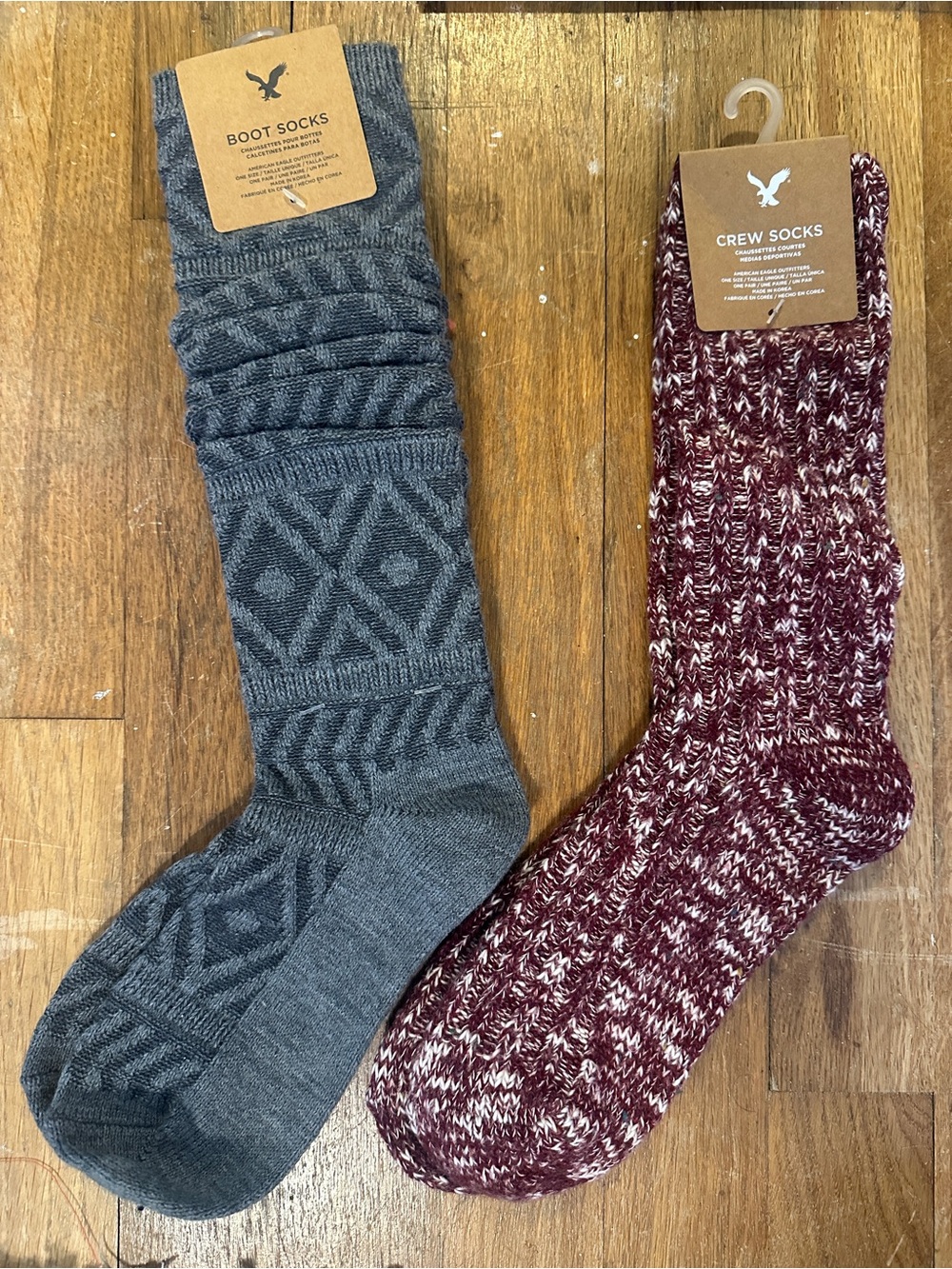 American Eagle Women’s Boots Socks- Maroon and Grey